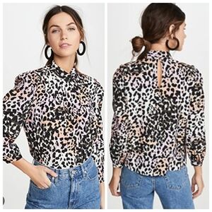 Veronica Beard Blouse Women's 8 Pink Black Leopard Print Shirt HANG